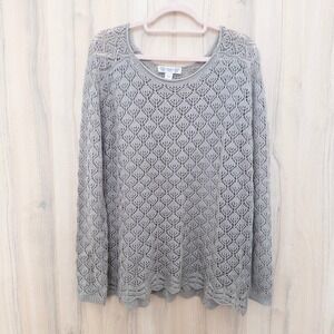 Vintage America Open Knit Long Sleeve Sweater Top Size L Beige Cottage Boho